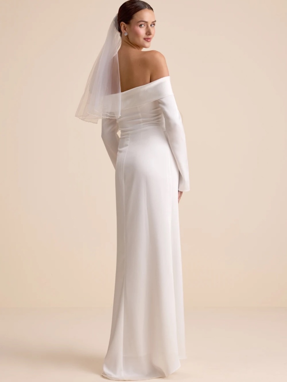 NWT Lulus White Satin Off-the-Shoulder Long Sleeve Maxi Dress
